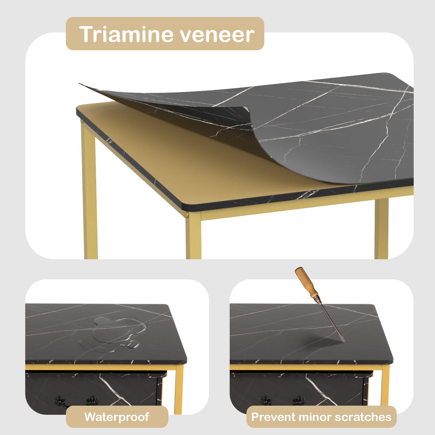 Furnivado Nesting Coffee Tables Set of 2, Black Marble Nesting Side Tables, Nesting End Table with Drawer Storage,Nesting Tables with Metal Frame for Living Room, Bedroom, Black